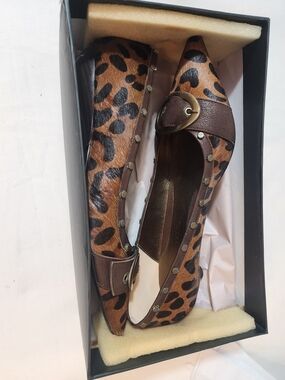 Leopard Print Pointed Toe Kitten Heel Real Fur